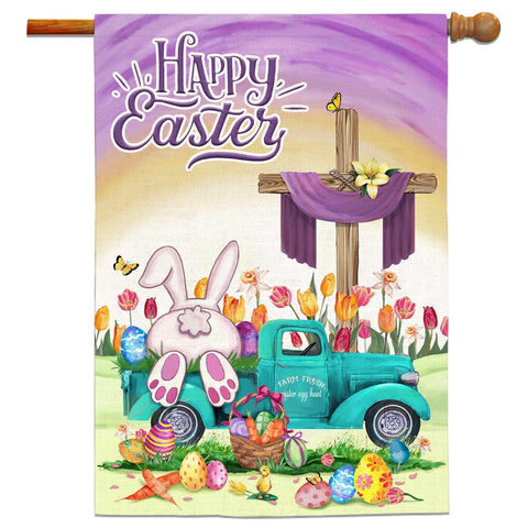 Bonsai Tree Easter Flag double sided bunny truck design for outdoor spring decor