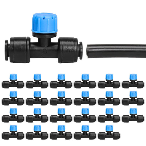 Bonviee 1/4-inch push-to-connect tee closeup for precise targeted watering.