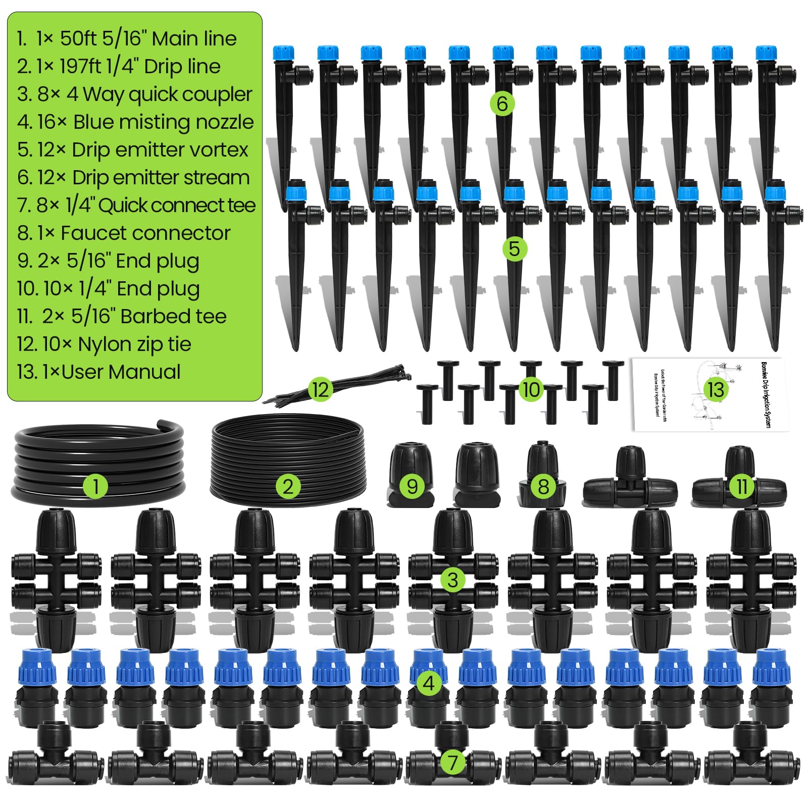 Bonviee adjustable emitters tailor watering to different plants.