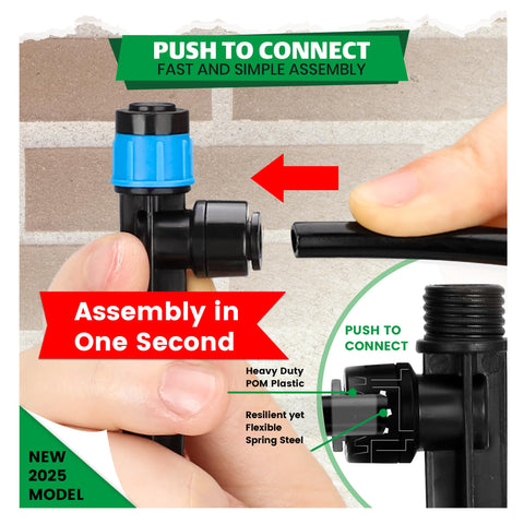 Bonviee adjustable-flow emitter shows customizable watering (0–4 GPH)