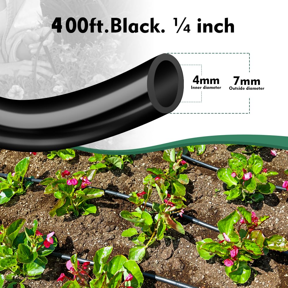 Bonviee built-in drippers every 12in for even watering around plants.