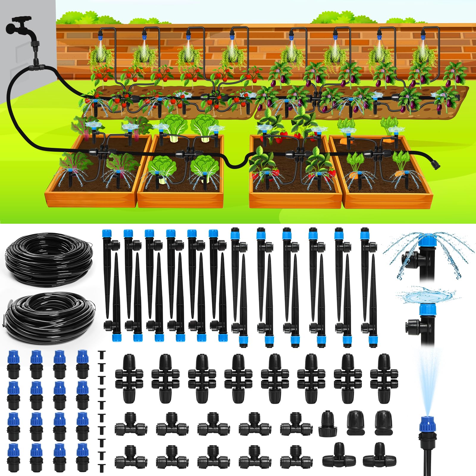 Bonviee drip irrigation system 230ft kit ready for quick installation.