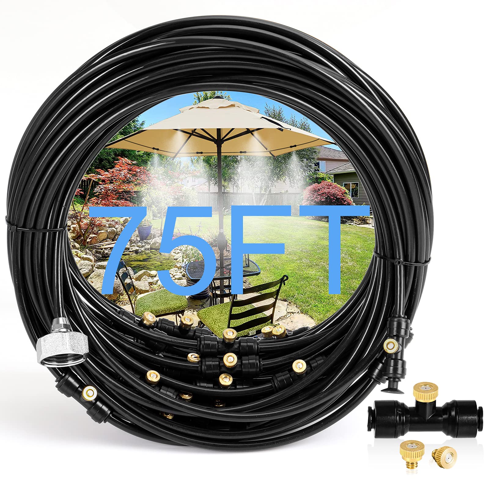 Bonviee misting system 75ft tubing cools large patios with refreshing mist.