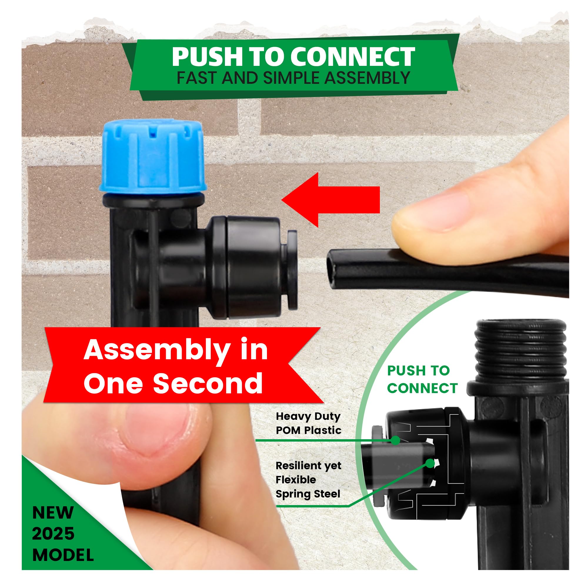 Bonviee push-to-connect 1/4 inch setup image highlighting quick tool-free installation.