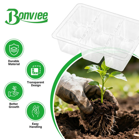 Bonviee seed starter tray close-up of drainage holes for healthy moisture flow.