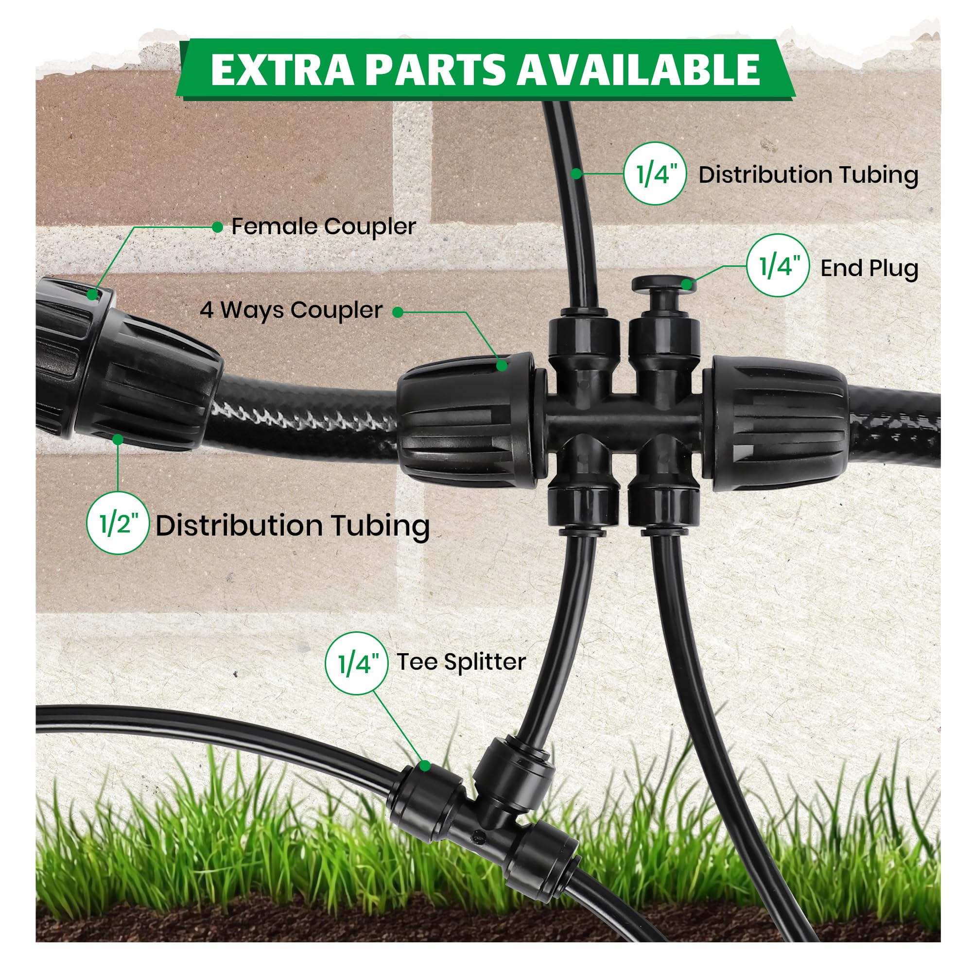 Bonviee self-flushing emitter design helps prevent clogs for consistent watering.