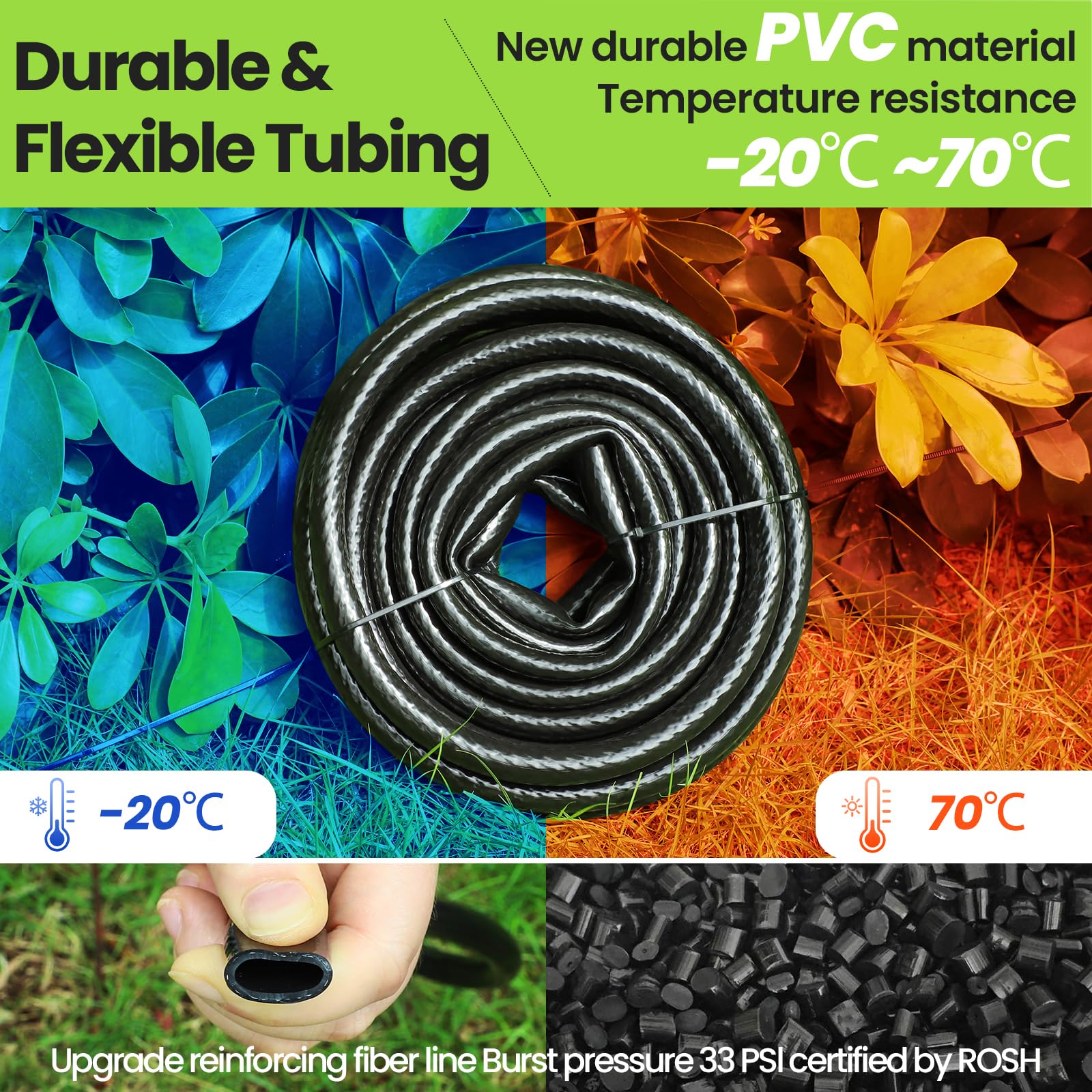 Bonviee UV-resistant tubing withstands sun exposure for outdoor use.