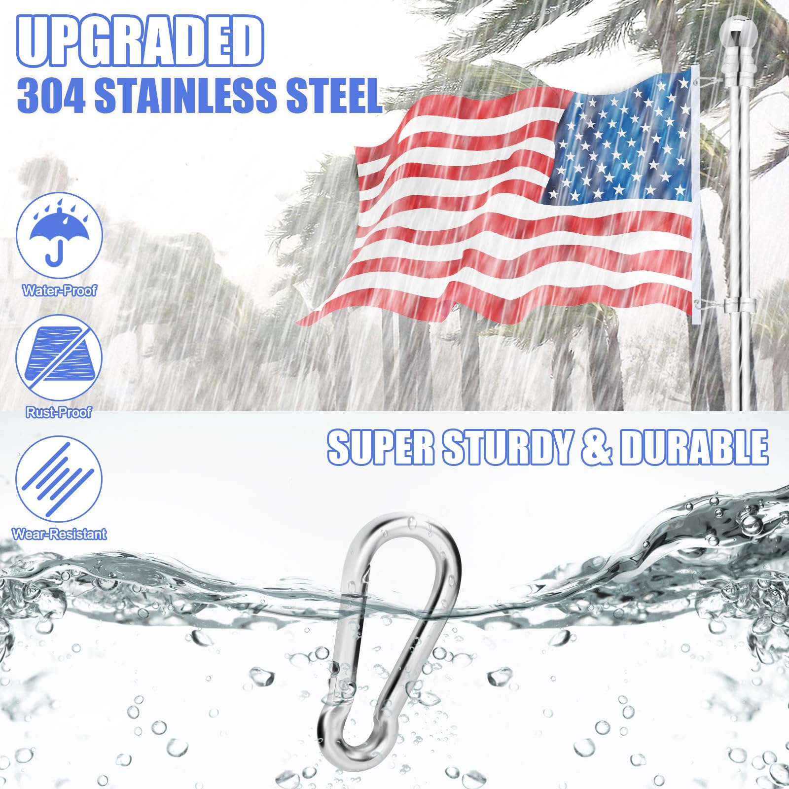 BONWIN 1.25-inch flagpole clip fits standard flag rings securely.