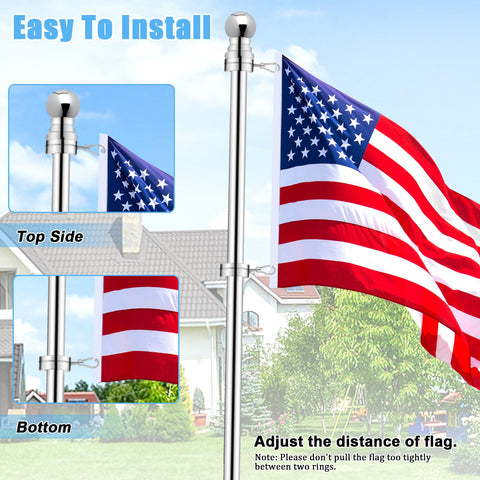 Adjustable screws fit flagpoles from 1.6 to 2.0 inches