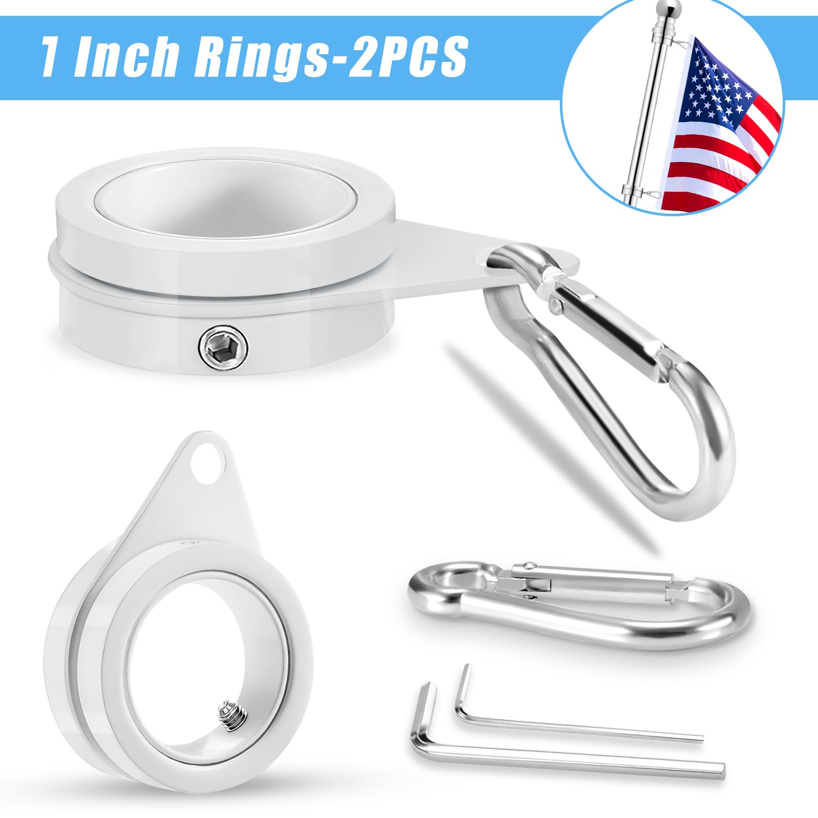 BONWIN anti-wrap clip 360° rotating keeps flags tangle-free in wind.