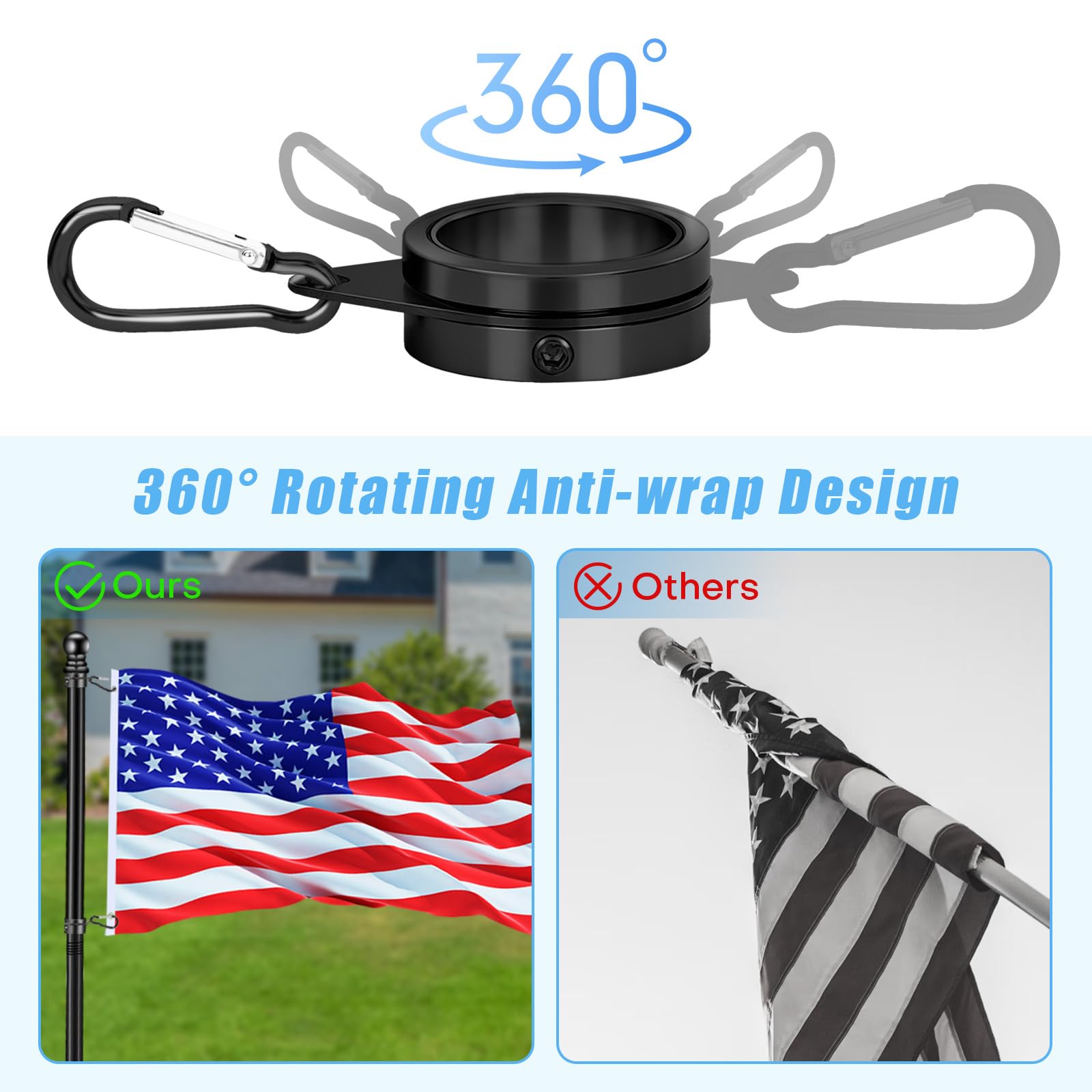 BONWIN anti wrap design on flag rings reduces tangling in wind.