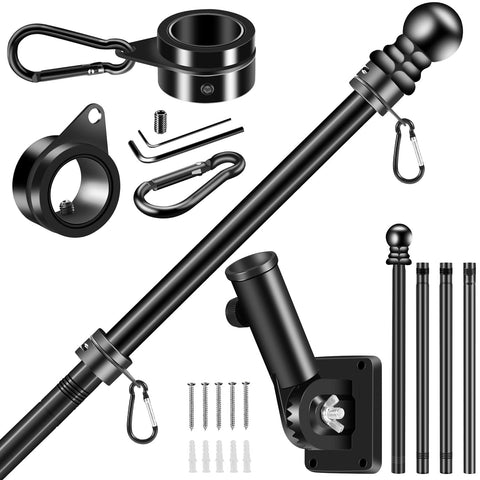 BONWIN Black flag pole kit mounted on wall for a proud display.