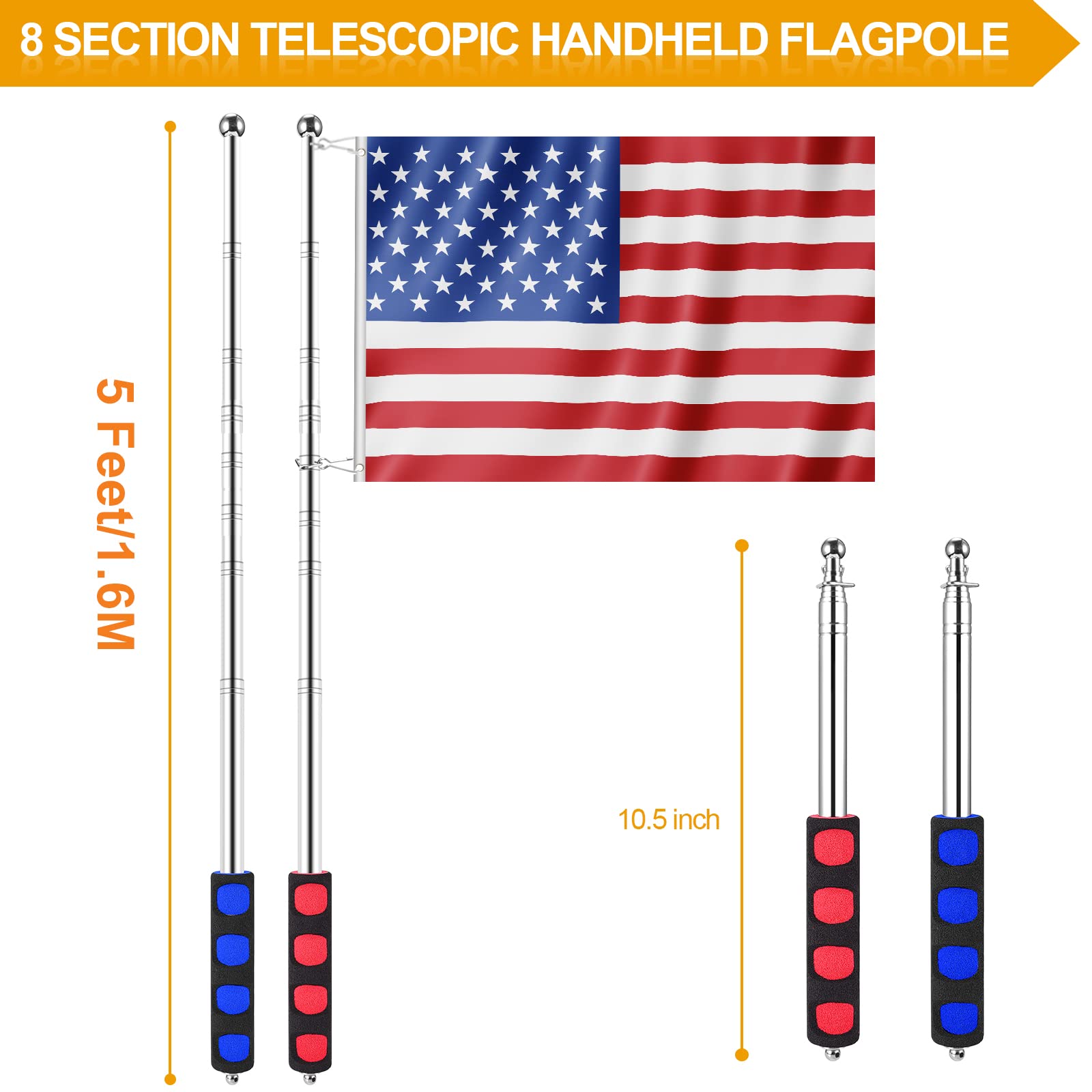 BONWIN flagpole clip system with four clips for secure flag attachment
