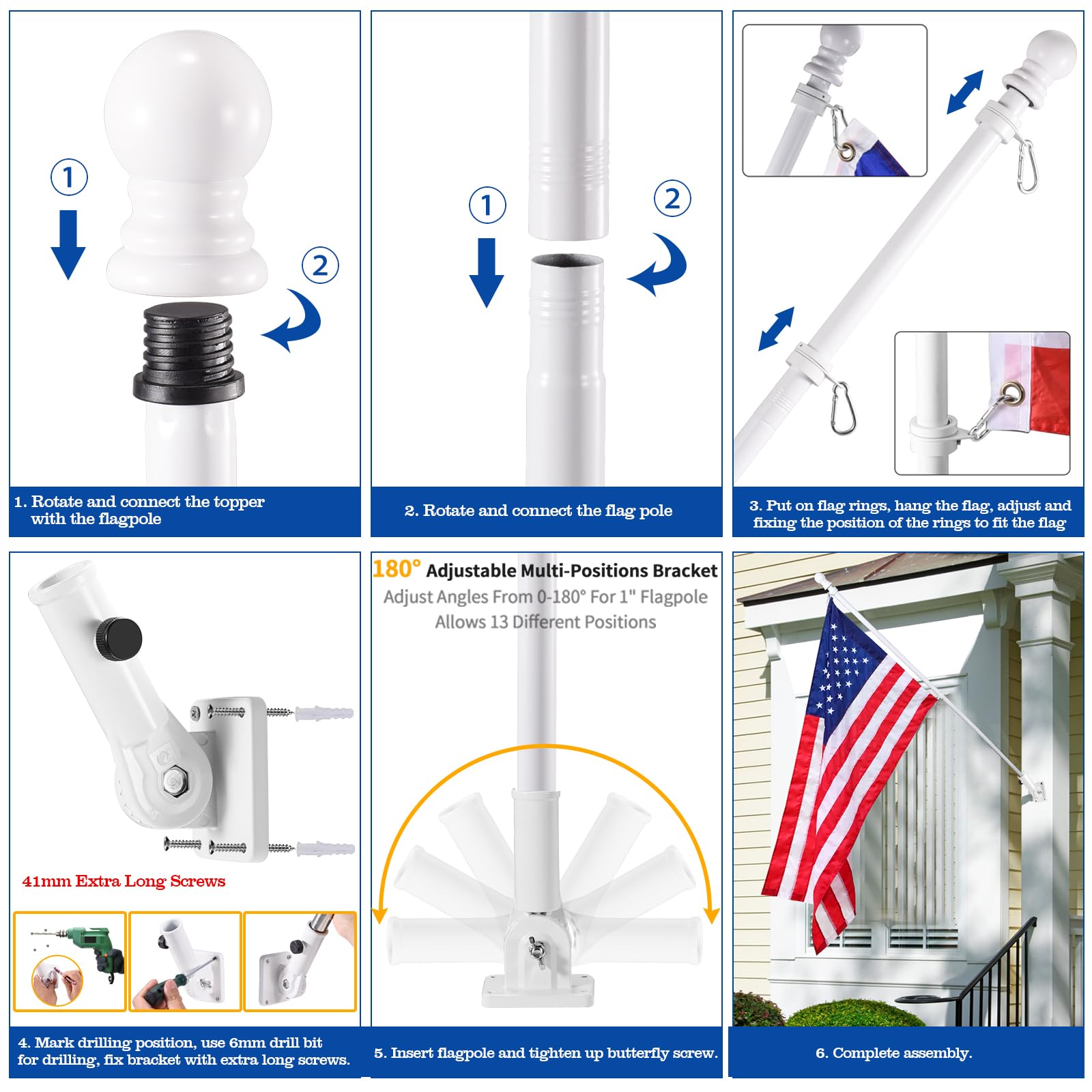 BONWIN flag pole kit supports 2x3 and 3x5 flags securely.