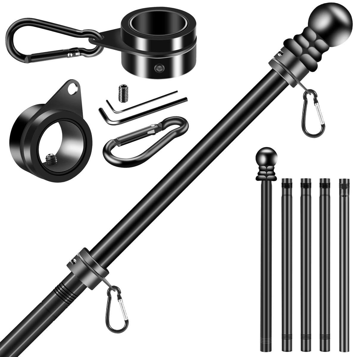 BONWIN 6 ft black flagpole mounted on a wall for durable outdoor display.