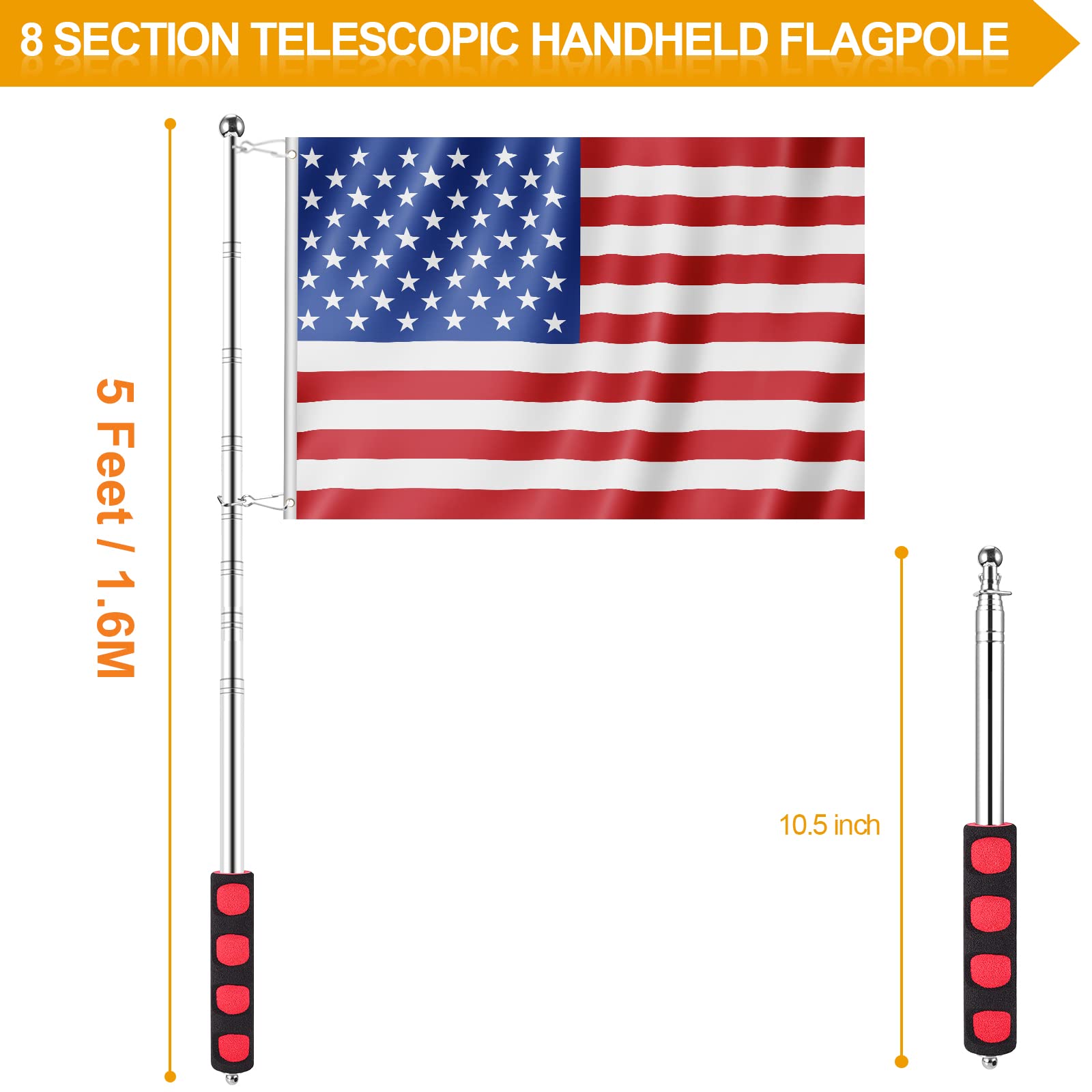 BONWIN flagpole with snap clips secures flags quickly.