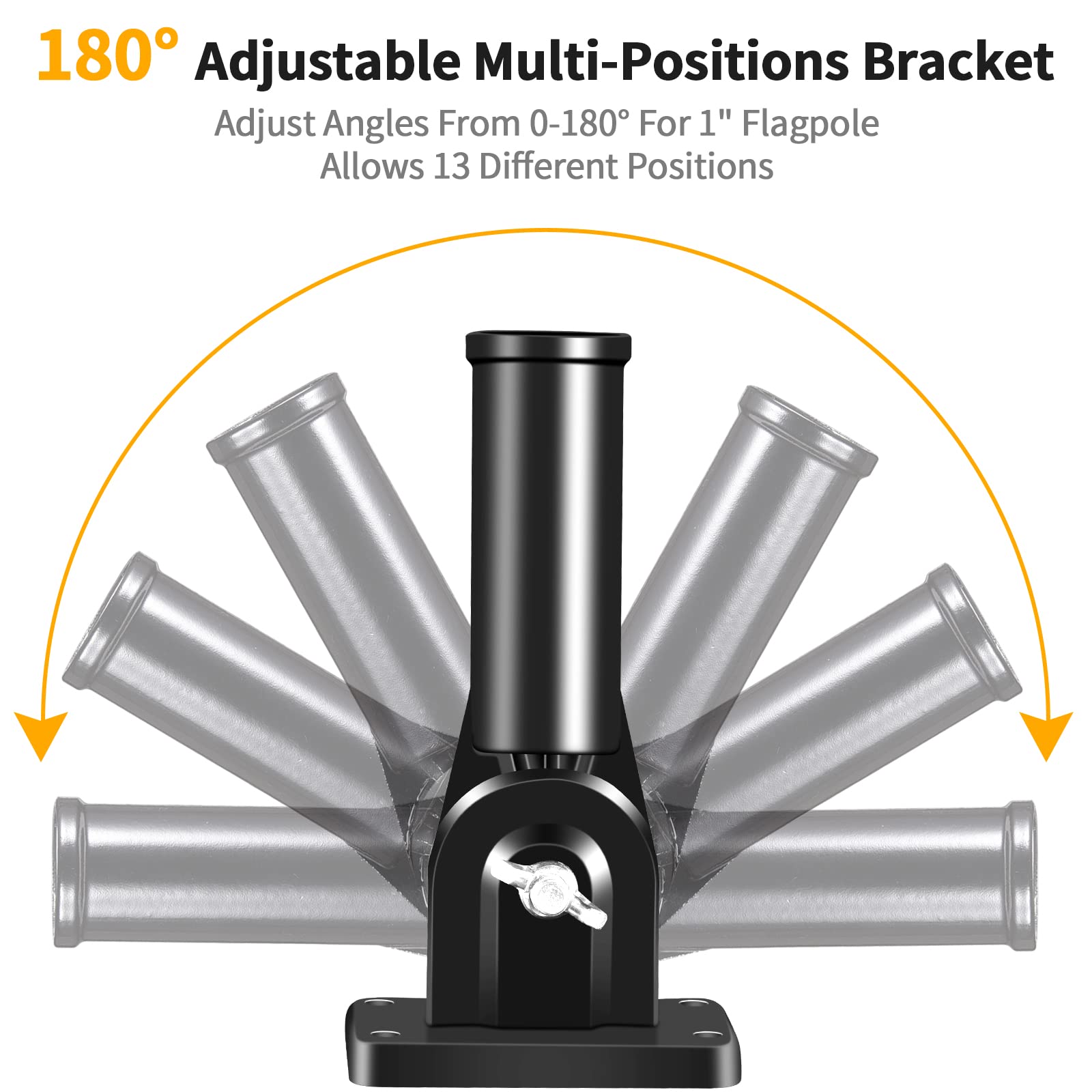 Heavy-duty aluminum bracket resists rust in outdoor conditions.