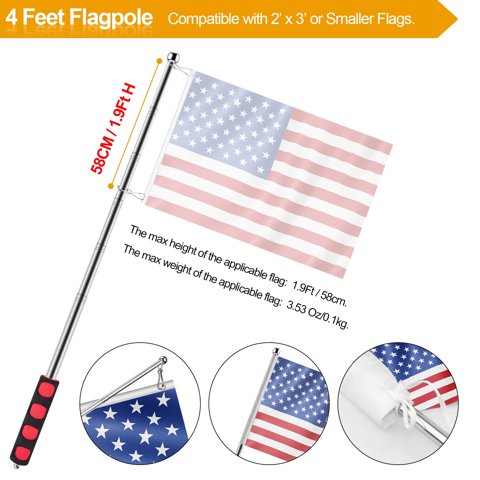 BONWIN six-section extendable flagpole shows versatile telescoping design