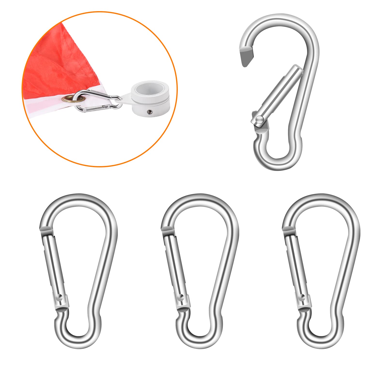 BONWIN spring snap hook for grommets enables easy flag attachment.