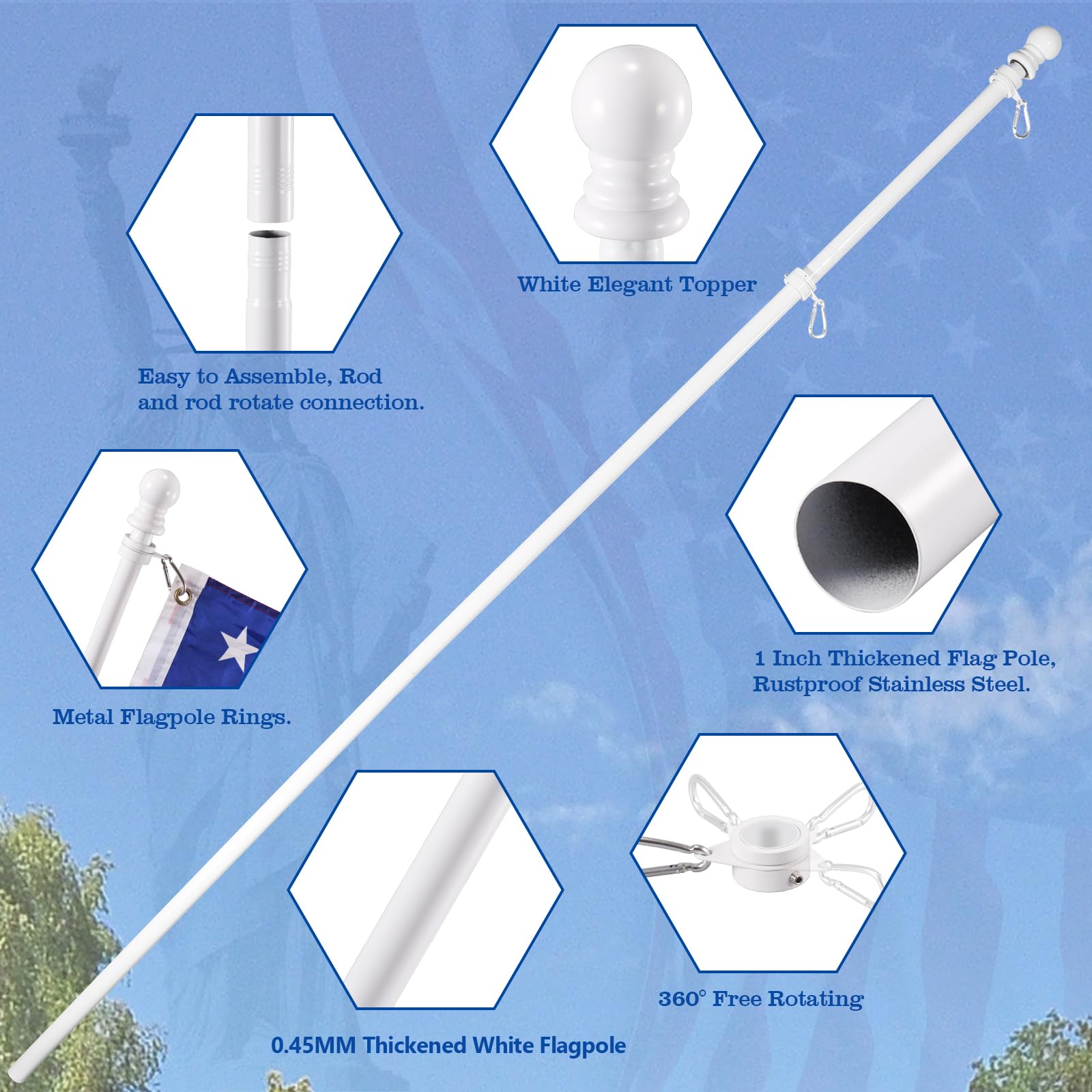 BONWIN thickened stainless 7.8 ft flagpole provides durable support in windy conditions.