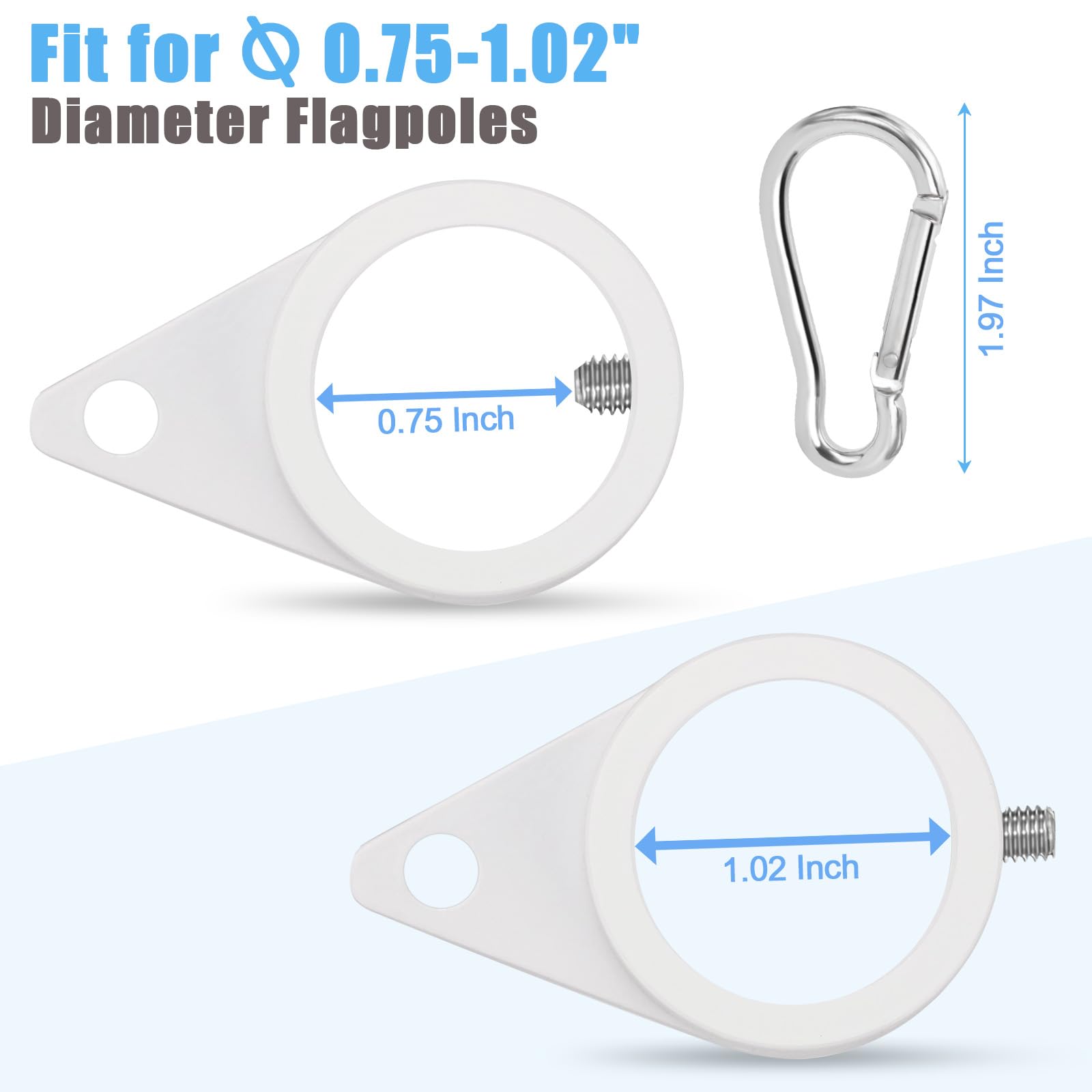 BONWIN white finish flag ring blends with white poles and walls.