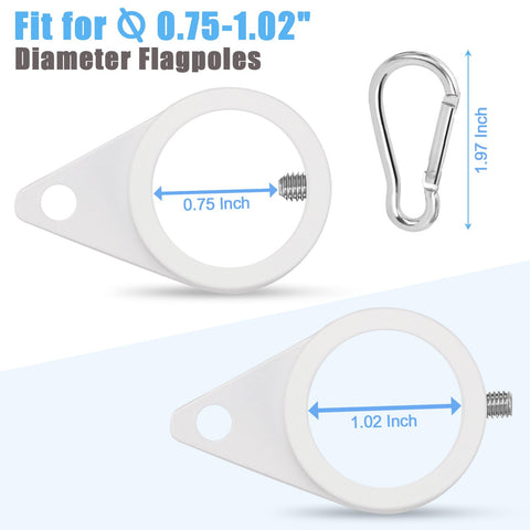 BONWIN white finish flag ring blends with white poles and walls.