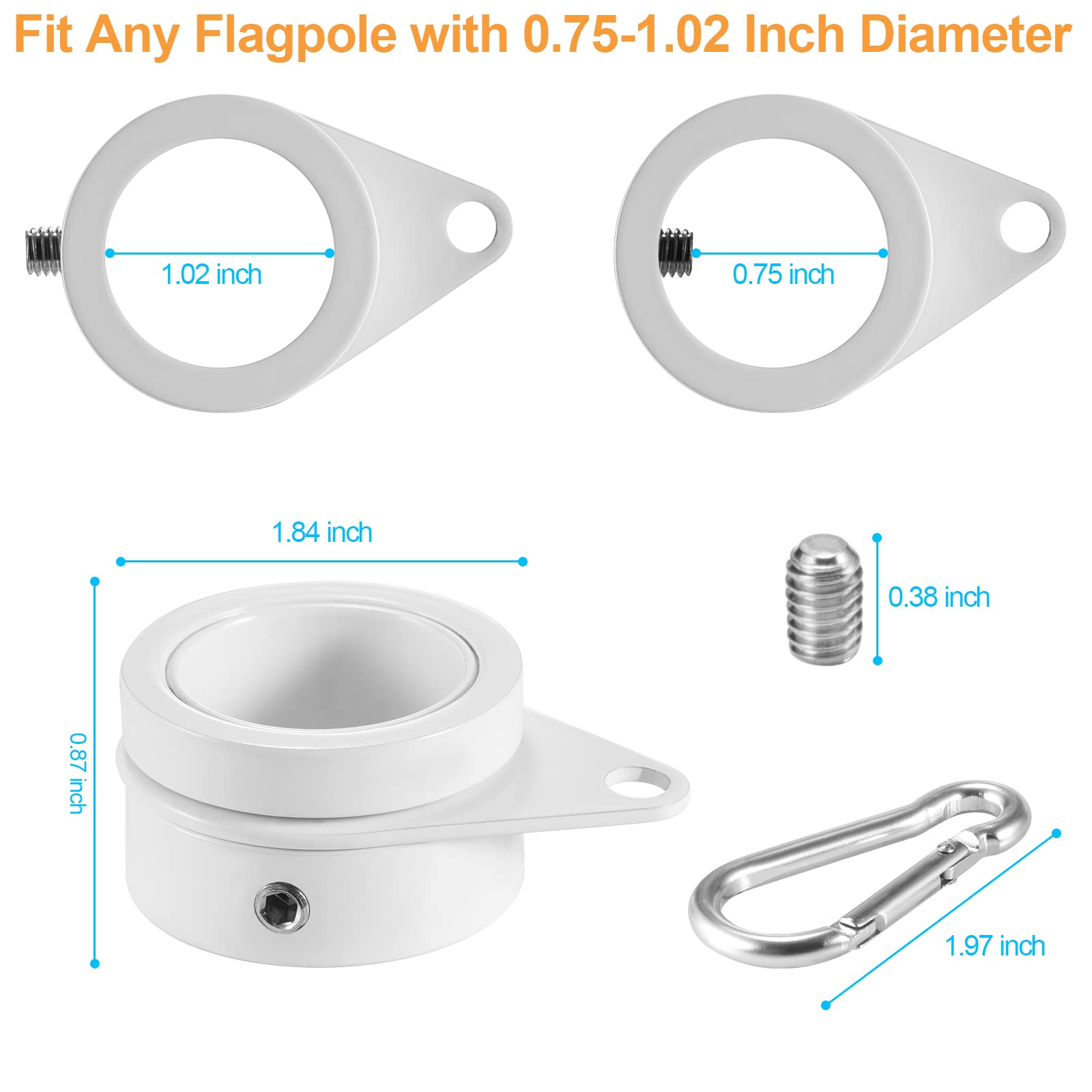 BONWIN white finish on flag pole rings for seamless look.