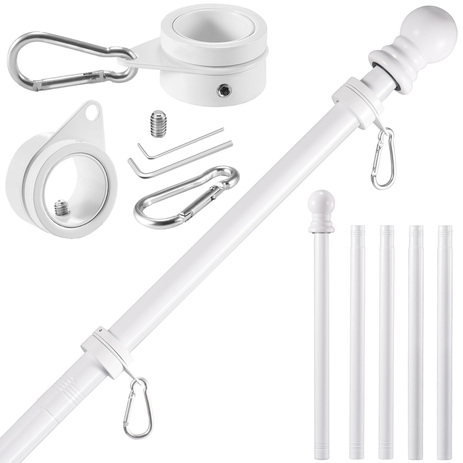 BONWIN white flag pole on exterior wall-mount for a 6 ft display