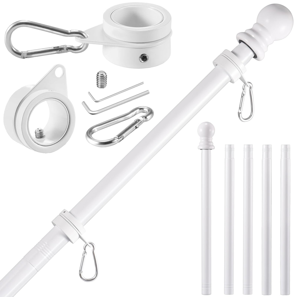 BONWIN white flag pole on exterior wall-mount for a 6 ft display