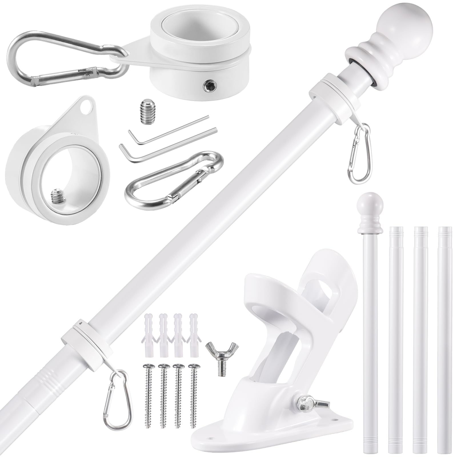 Bonwin white flag pole kit on wall for outdoor flag display