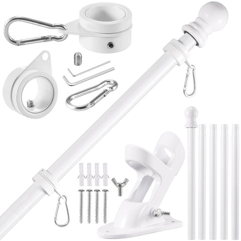 BONWIN white flag pole kit 6ft on wall mount—durable outdoor display.
