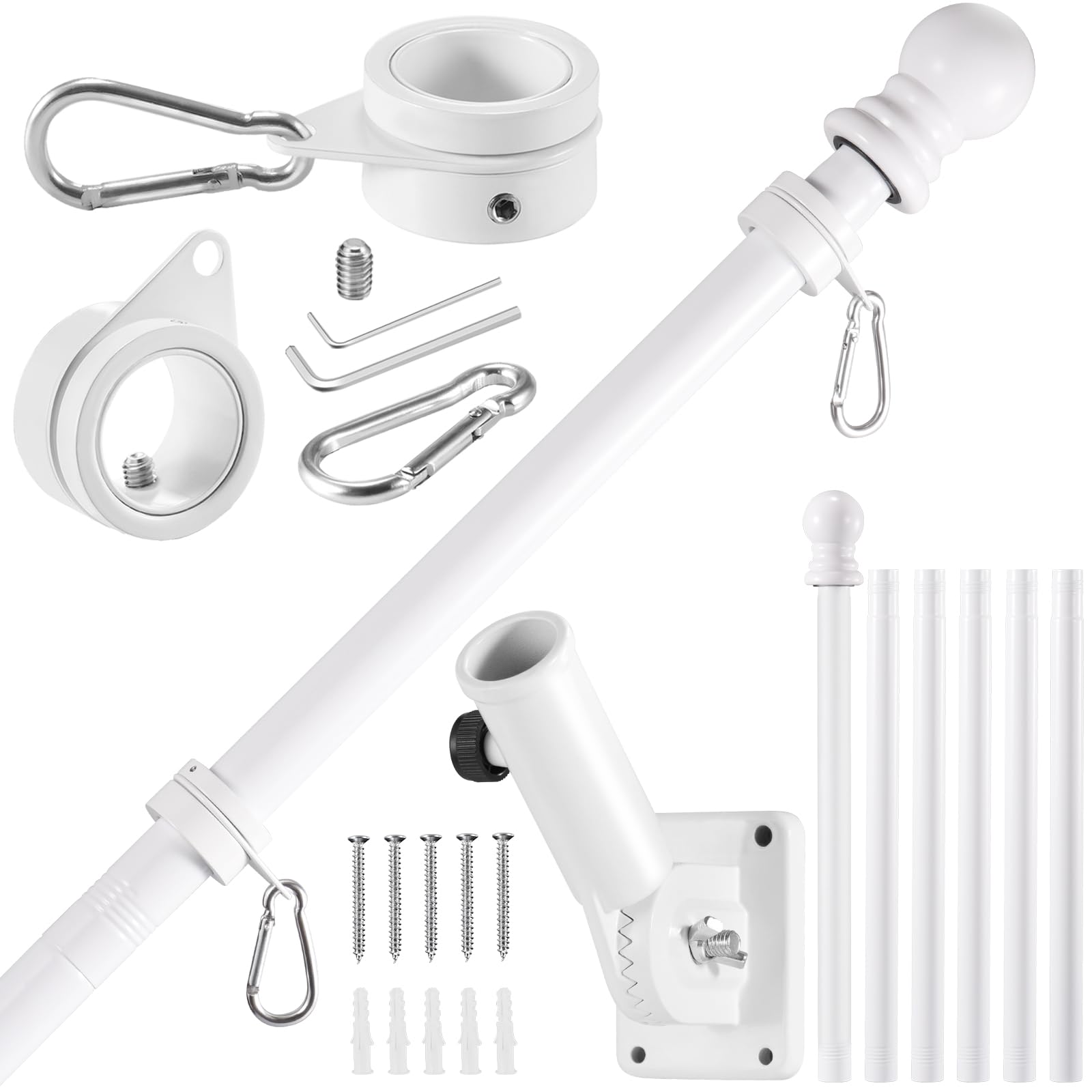 BONWIN white flagpole kit assembly shows clean lines for a pristine porch display.