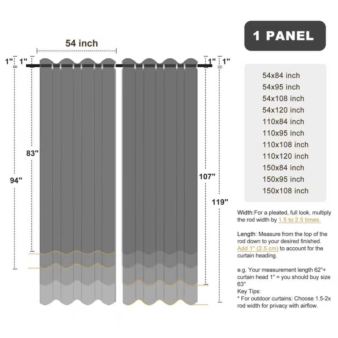 BONZER packaging includes a single 54x84 inch curtain panel
