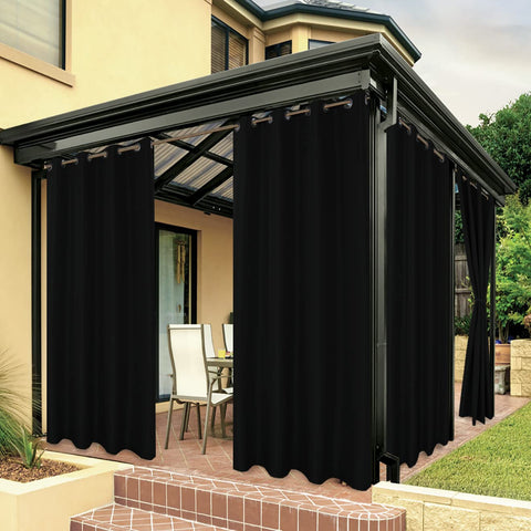 BONZER outdoor curtain 54x84 in black offers privacy and light control for patios.