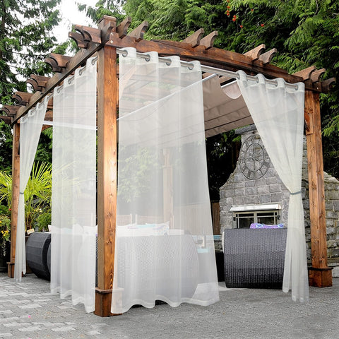 BONZER sheer outdoor curtains – two panels with rustproof grommets for easy installation and soft light filtering.