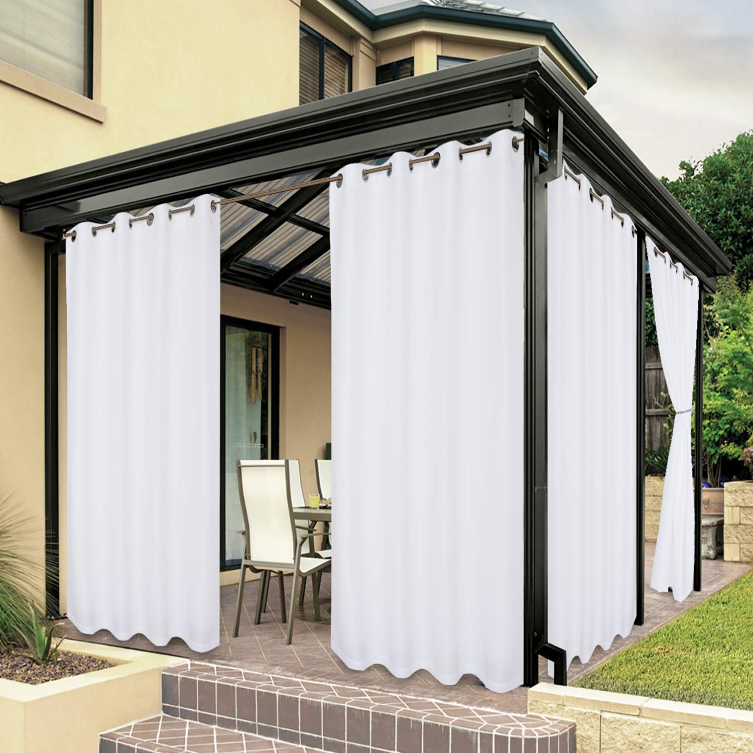 BONZER waterproof outdoor curtain in white 54x95 provides patio privacy and light filtering