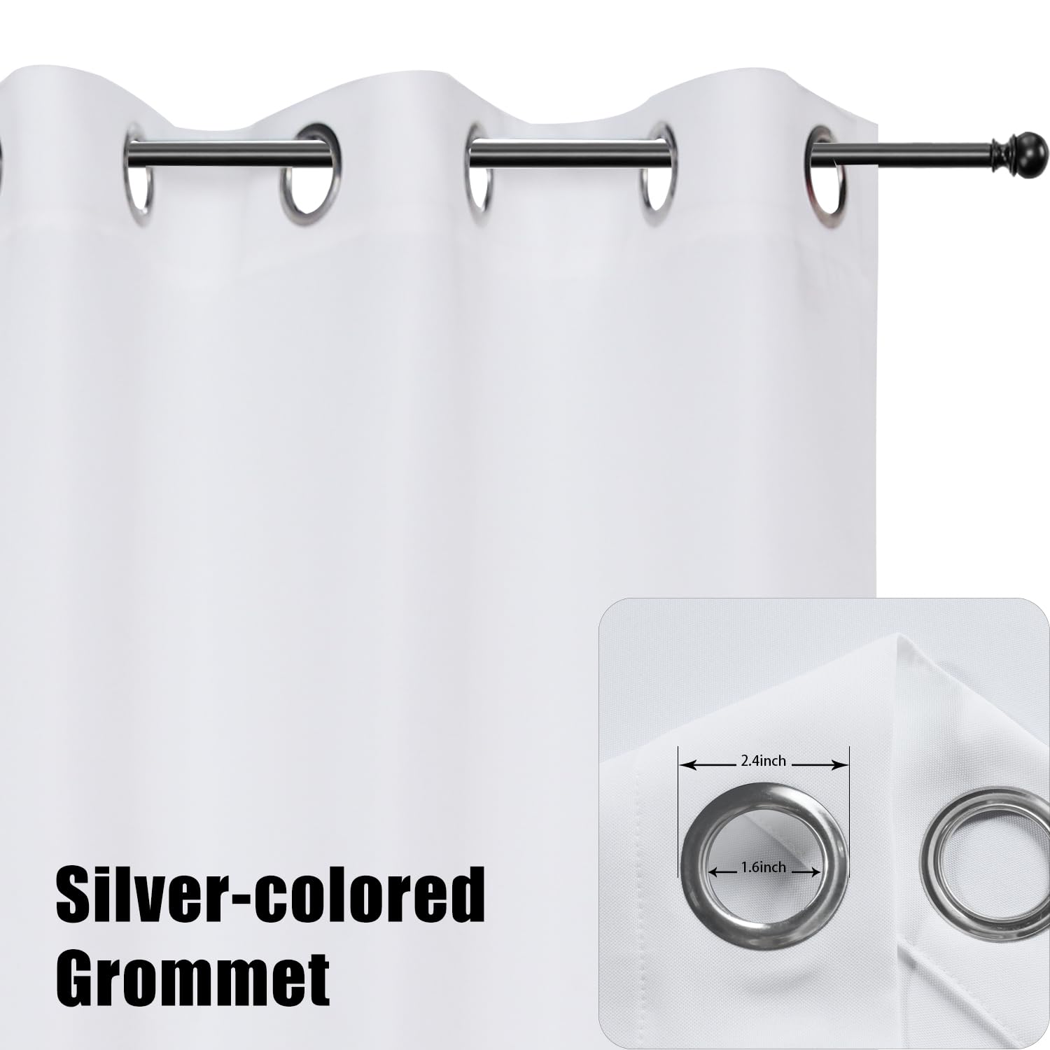 Close-up of rust-proof 1.6-inch grommets on the BONZER curtain for easy opening