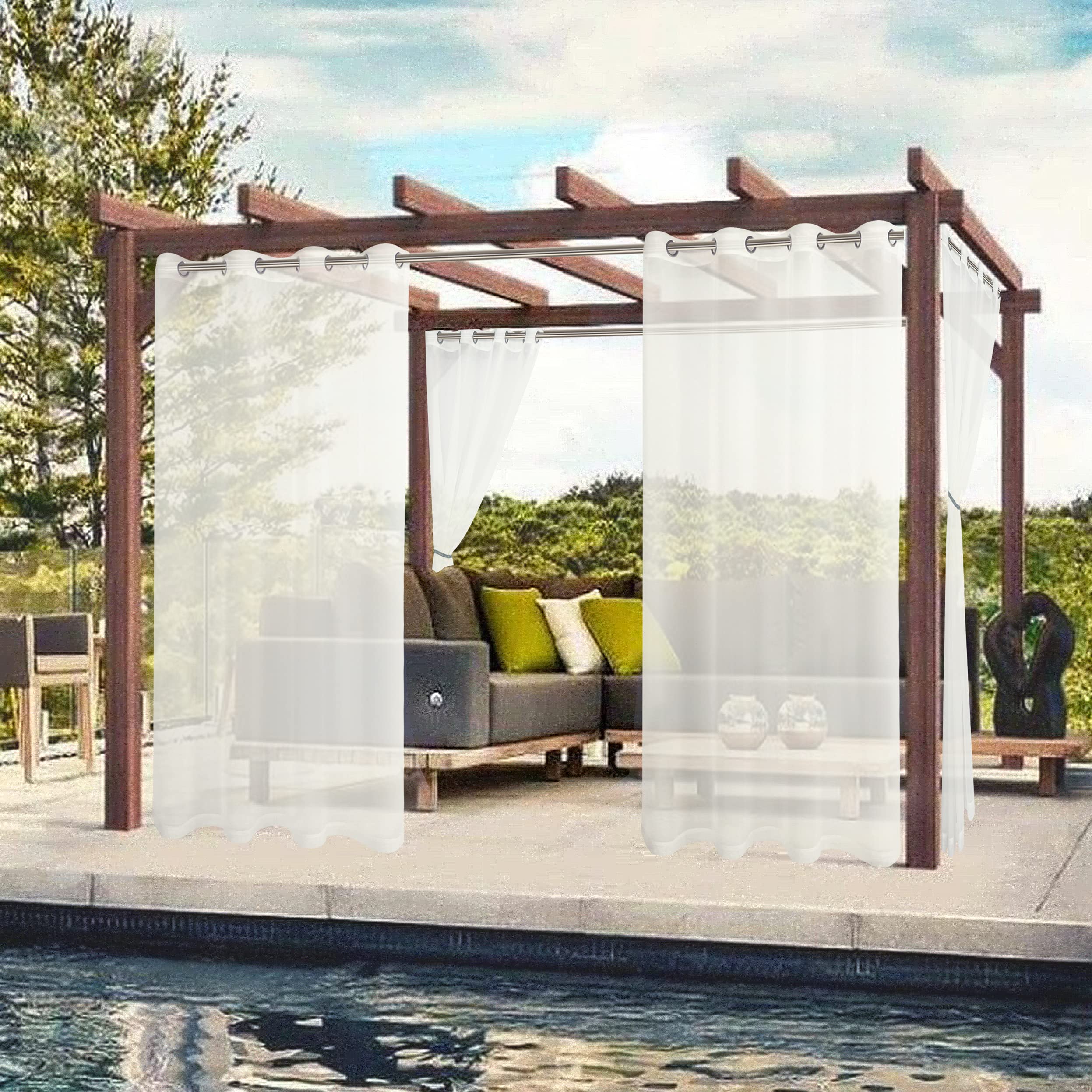 BONZER waterproof patio curtains in beige offering indoor/outdoor versatility and dampness resistance.