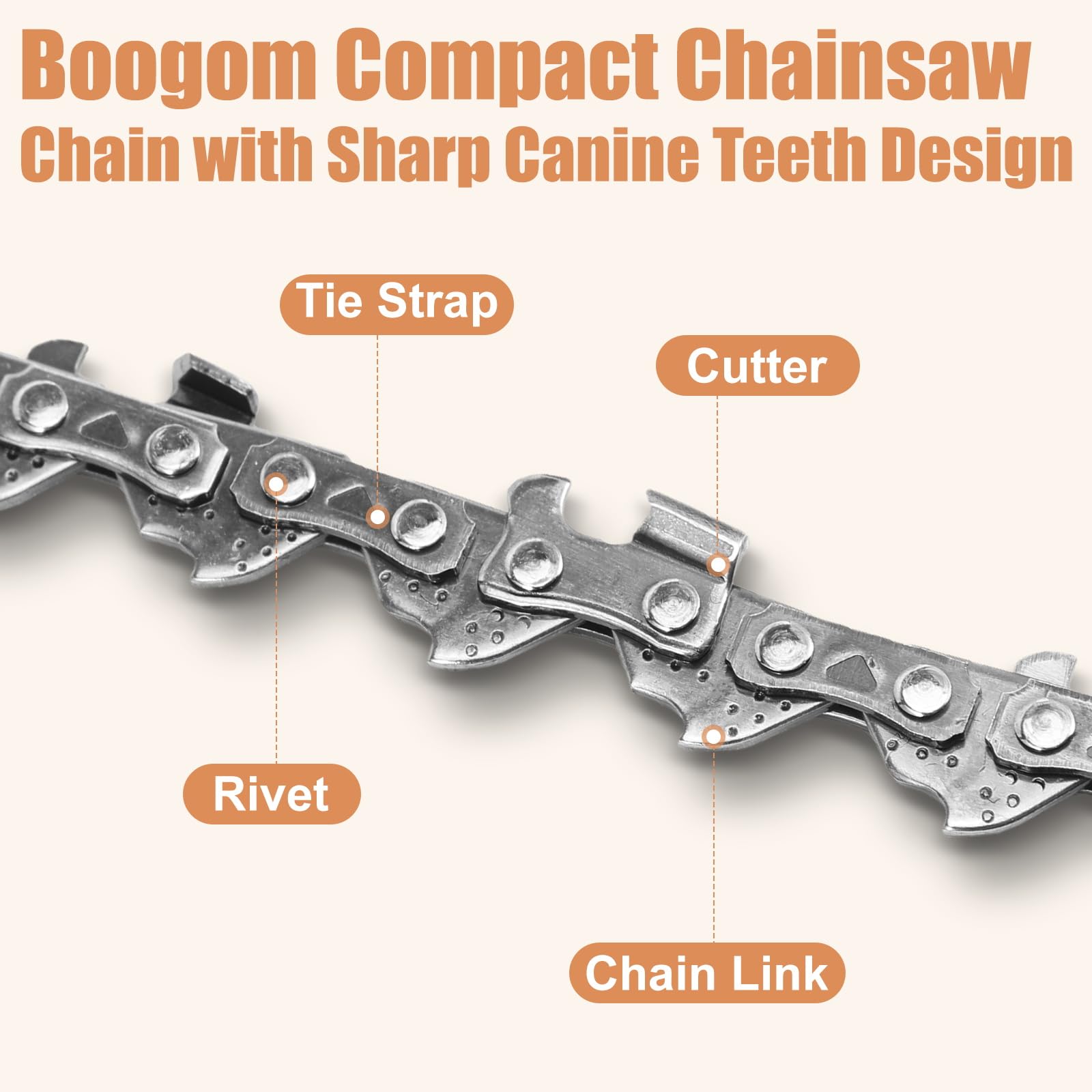 Boogom 6-inch chain cutting wood smoothly with a portable saw.