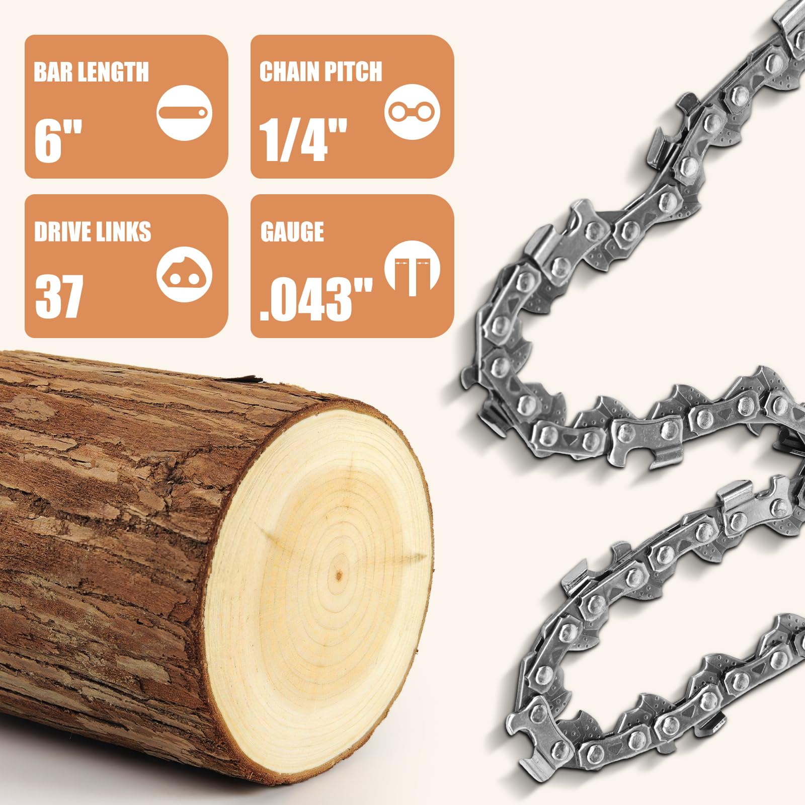 Boogom installation guide for the 6-inch chain on a cordless saw.