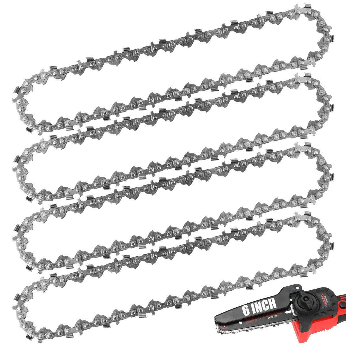 Boogom 6-inch chain close-up shows durable manganese steel.
