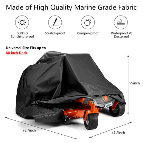BoomBa universal-fit cover shields 60-inch decks from weather and debris.