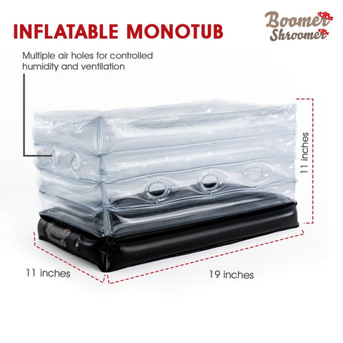 Boomer Shroomer monotub drain port enables quick cleanup and efficient rehydration between cycles.