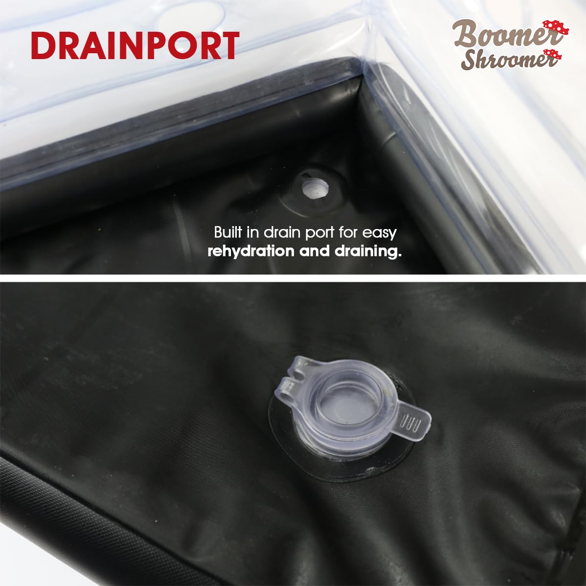 Boomer Shroomer ventilation with plugs and filters supports steady airflow and humidity balance.