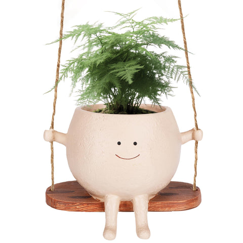 Boomluck cute smiley face hanging planter pot adds cheer to indoor spaces.
