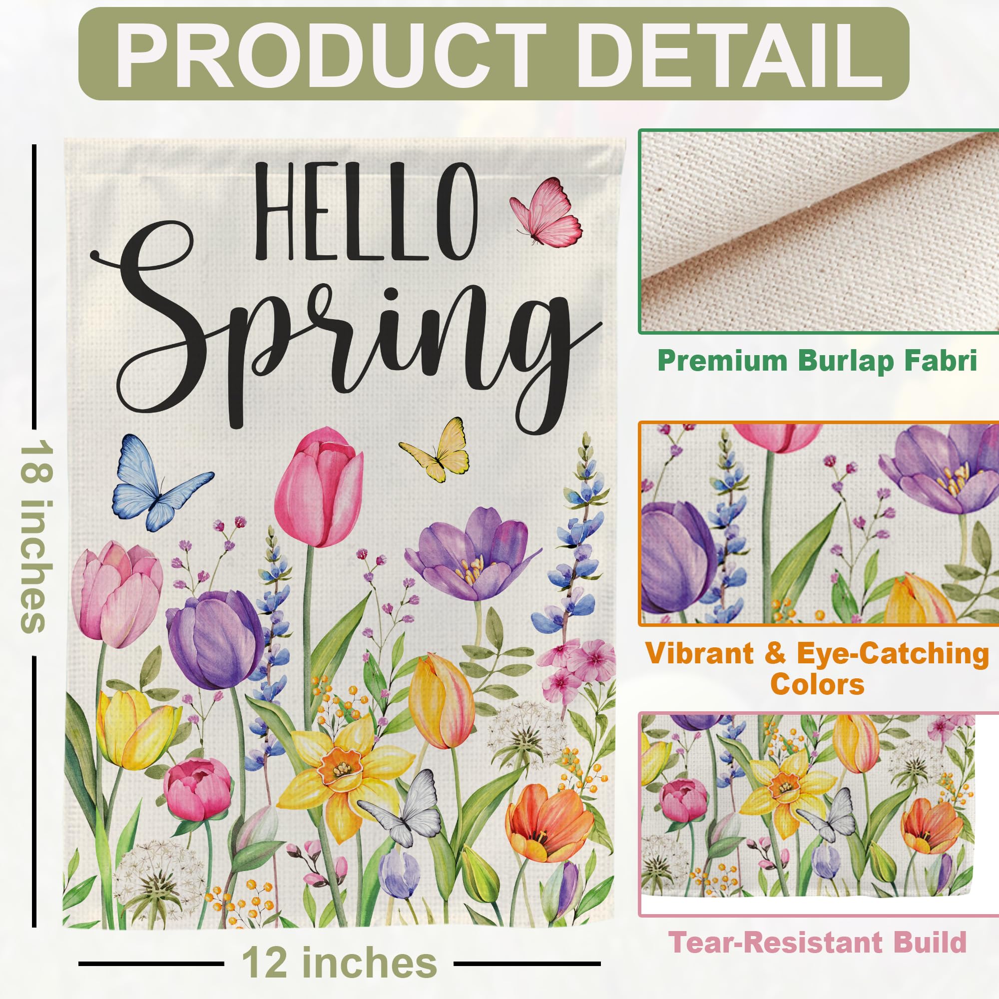 BoopZilla Tulip Hello Spring flag tulip detail enhances garden curb appeal