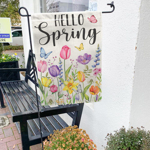 BoopZilla Tulip Hello Spring flag in yard boosts seasonal charm