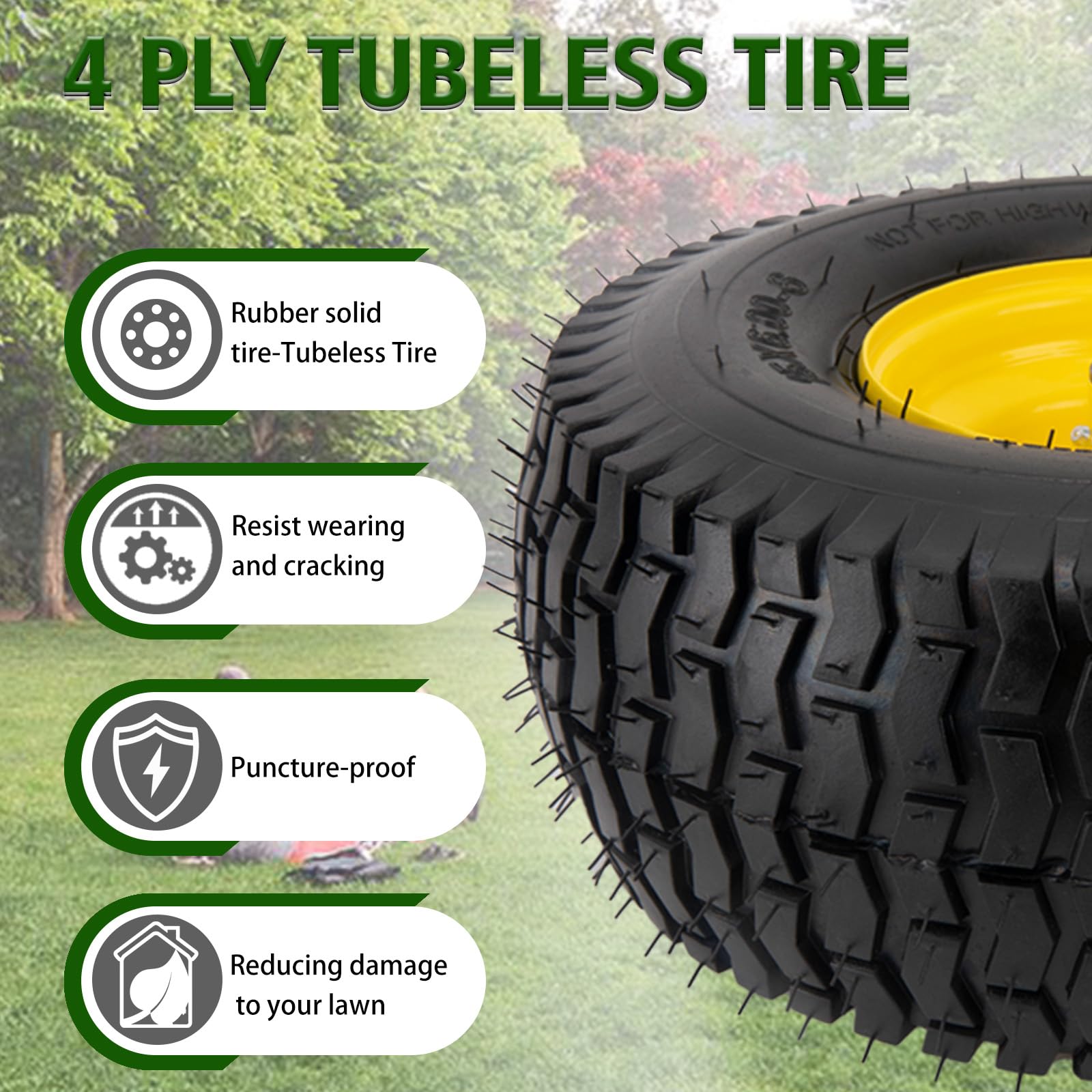 BOOTOP PIN 4-ply turf-friendly tire delivers lawn-safe traction and durable wear.