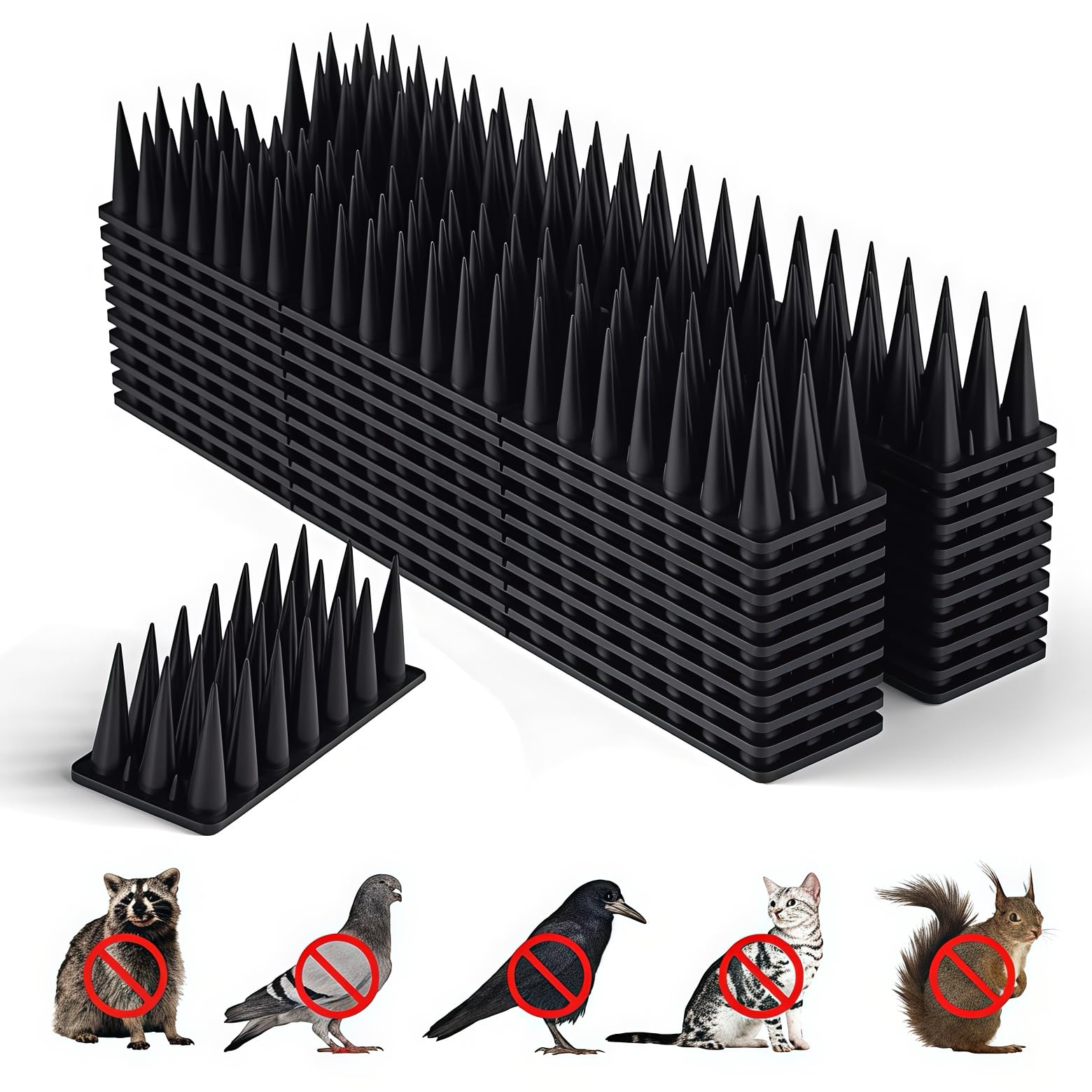BORHOOD Bird Spikes 20-pack on railing deters nesting.