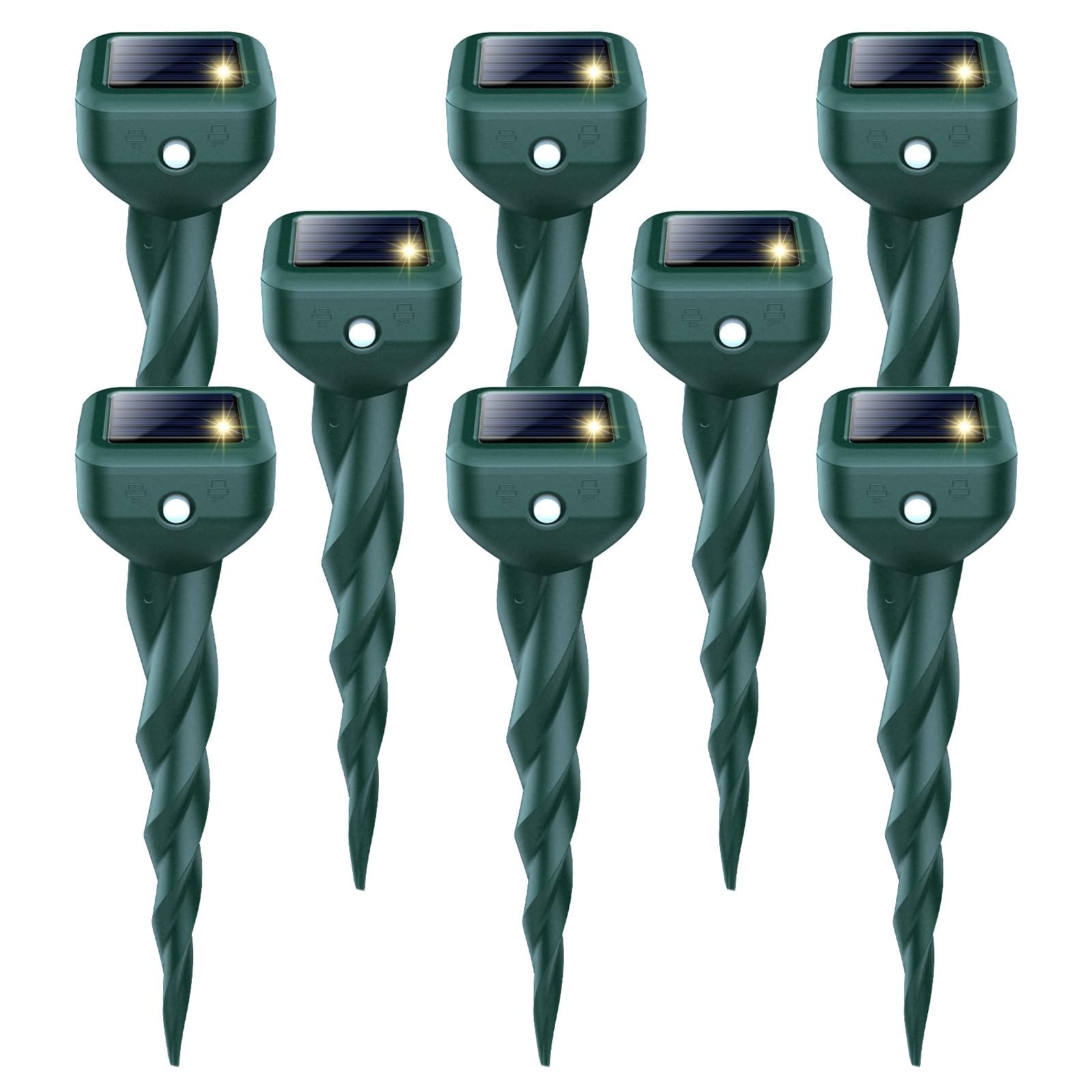 BORHOOD Mole Repellent Solar Stake installed in a garden deters burrowing animals safely